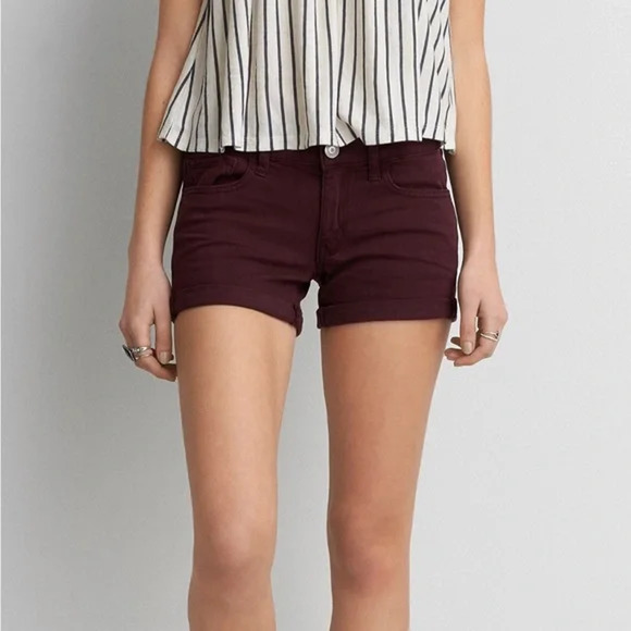 American Eagle AE Twill X Midi Shorts Super Stretch Size 00 Burgundy Purple Red - Picture 1 of 7
